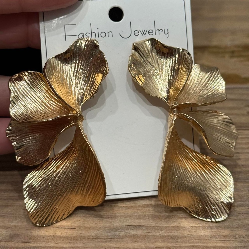 Gold Leaf Statement Earrings Boho Festival Floral Dangle Oversized Jewelry